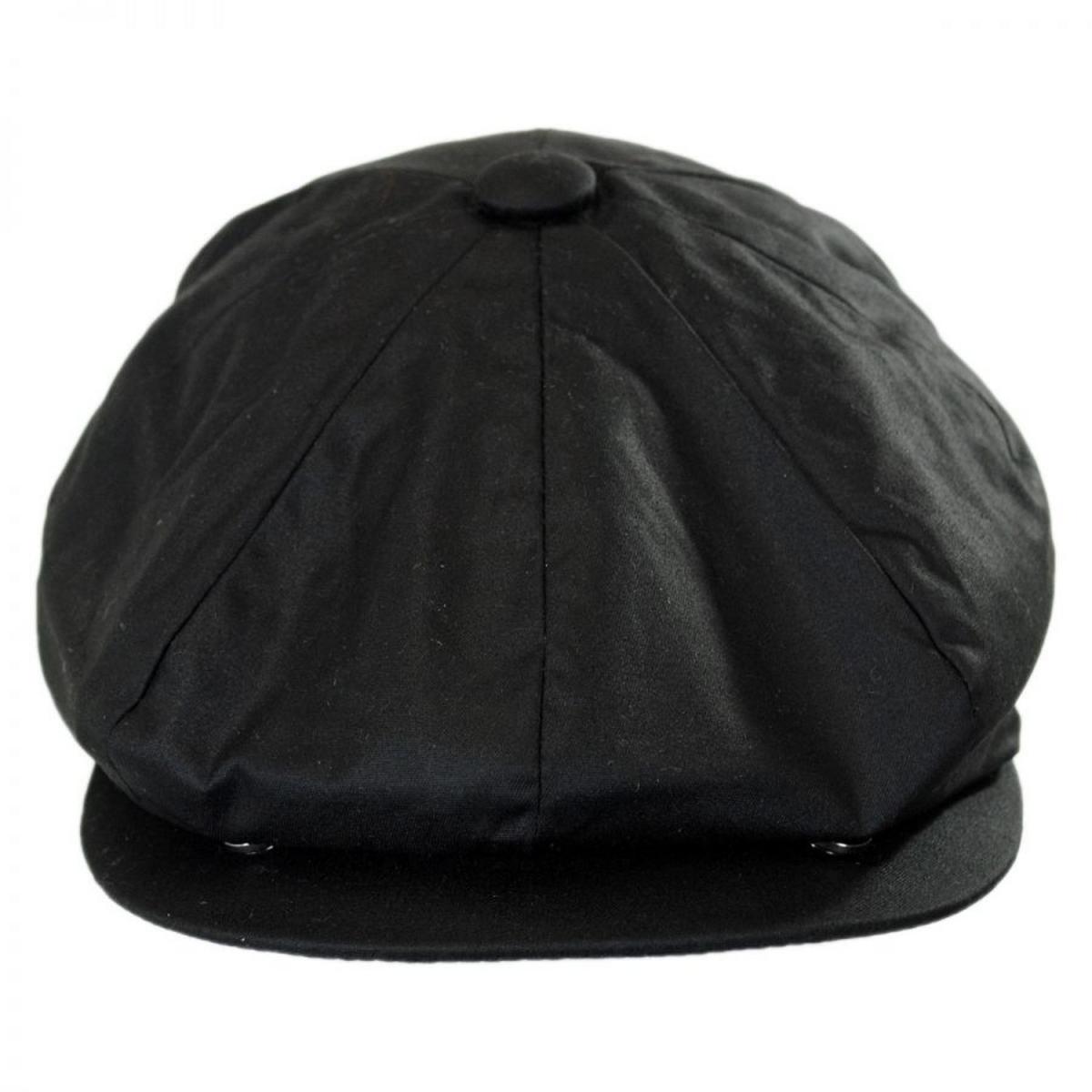 Jaxon Hats | Waxed Cotton Newsboy Cap | 167776 | front | BLACK