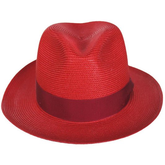 Dobbs | Rosebud Florentine Milan Poly Straw Fedora Hat | 127013 | front | RED