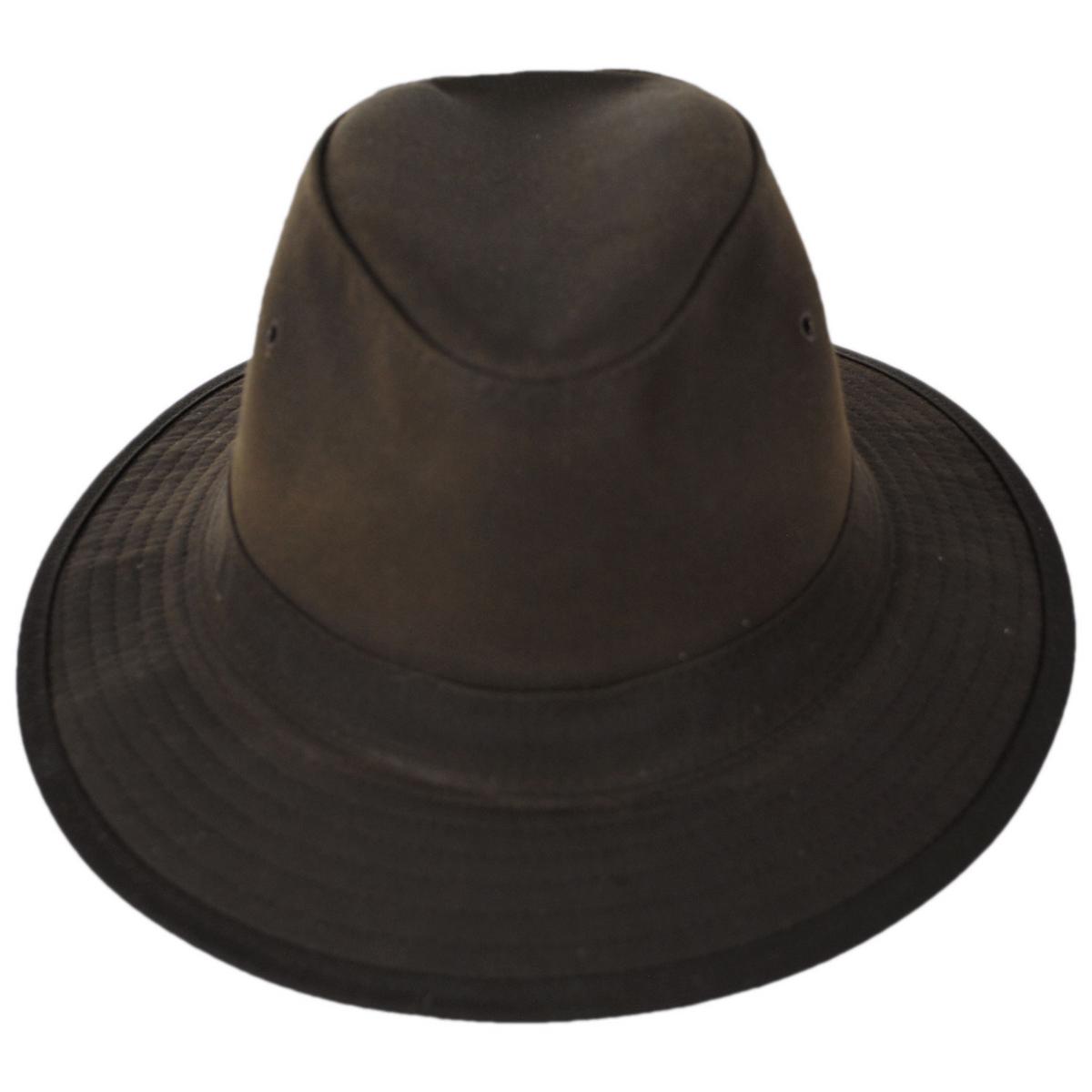 Hills Hats of New Zealand | The Milford Wax Cotton Fedora Hat | 401704 | front | BROWN
