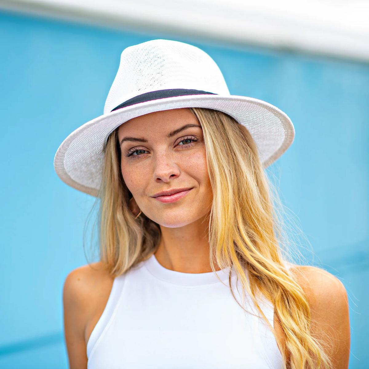 Panama Jack | Ribbon Toyo Straw Safari Fedora Hat | 126399 | lsfone | WHITE