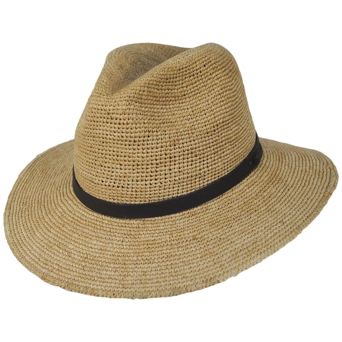 Scala | Tulum Hand Crocheted Raffia Safari Fedora Hat | 126238 | lead | NATURAL