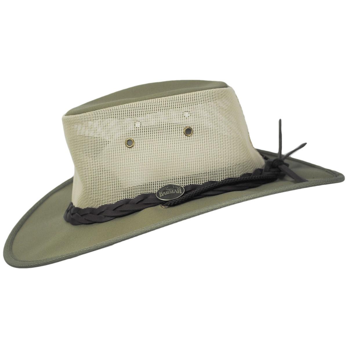 Barmah | Cotton Canvas Mesh Drover Hat | 400900 | profile | KHAKI