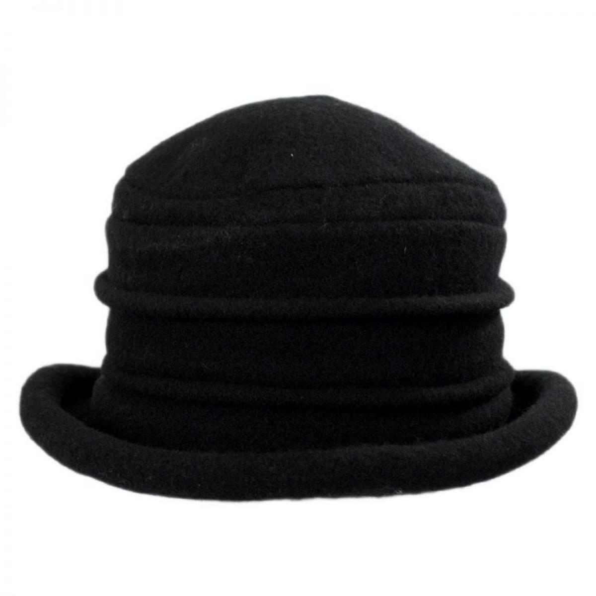 Scala | Packable Wool Cloche Hat | 106342 | front | BLACK