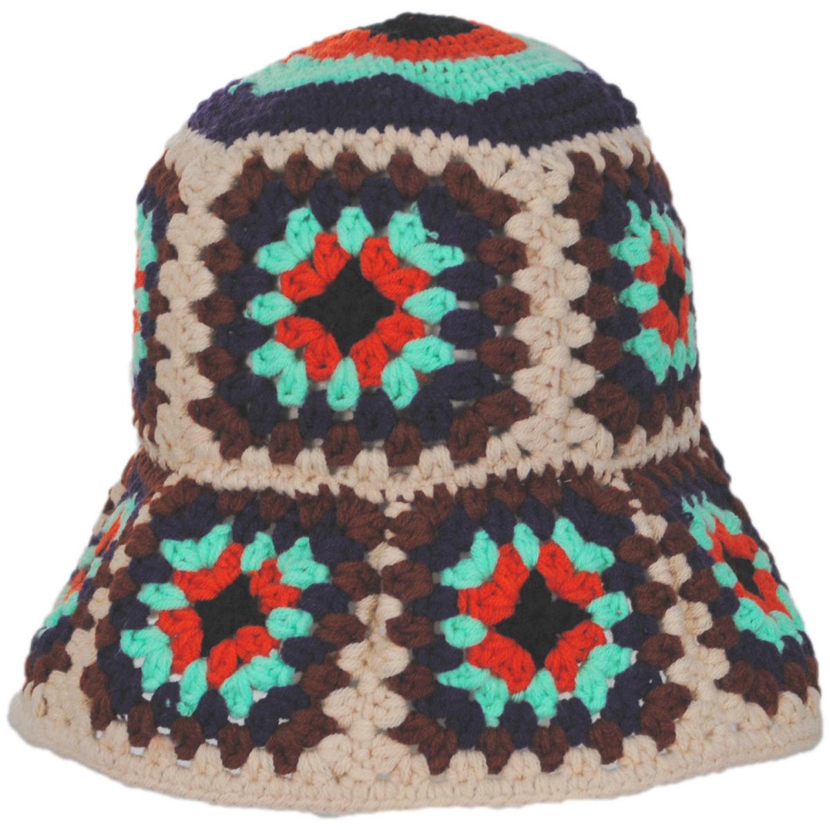 BRIXTON HATS | Granny Square Crochet Knit Bucket Hat | 185555 | front | MUTLI COLOR
