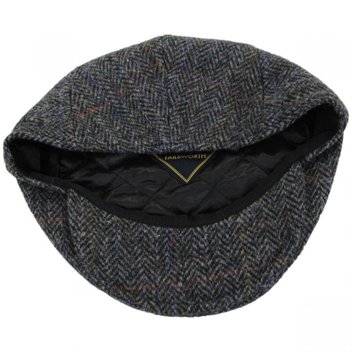 Failsworth | Harris Tweed Overcheck Herringbone Wool Ivy Cap | 177913 | under | CHARCOAL