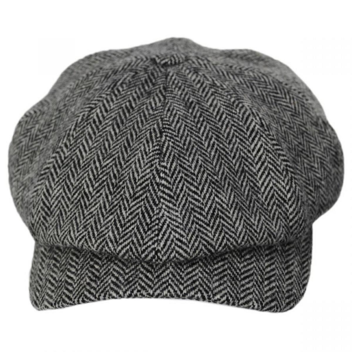 Wigens Caps | Classic Shetland Wool Herringbone Newsboy Cap | 161952 | front | GREY