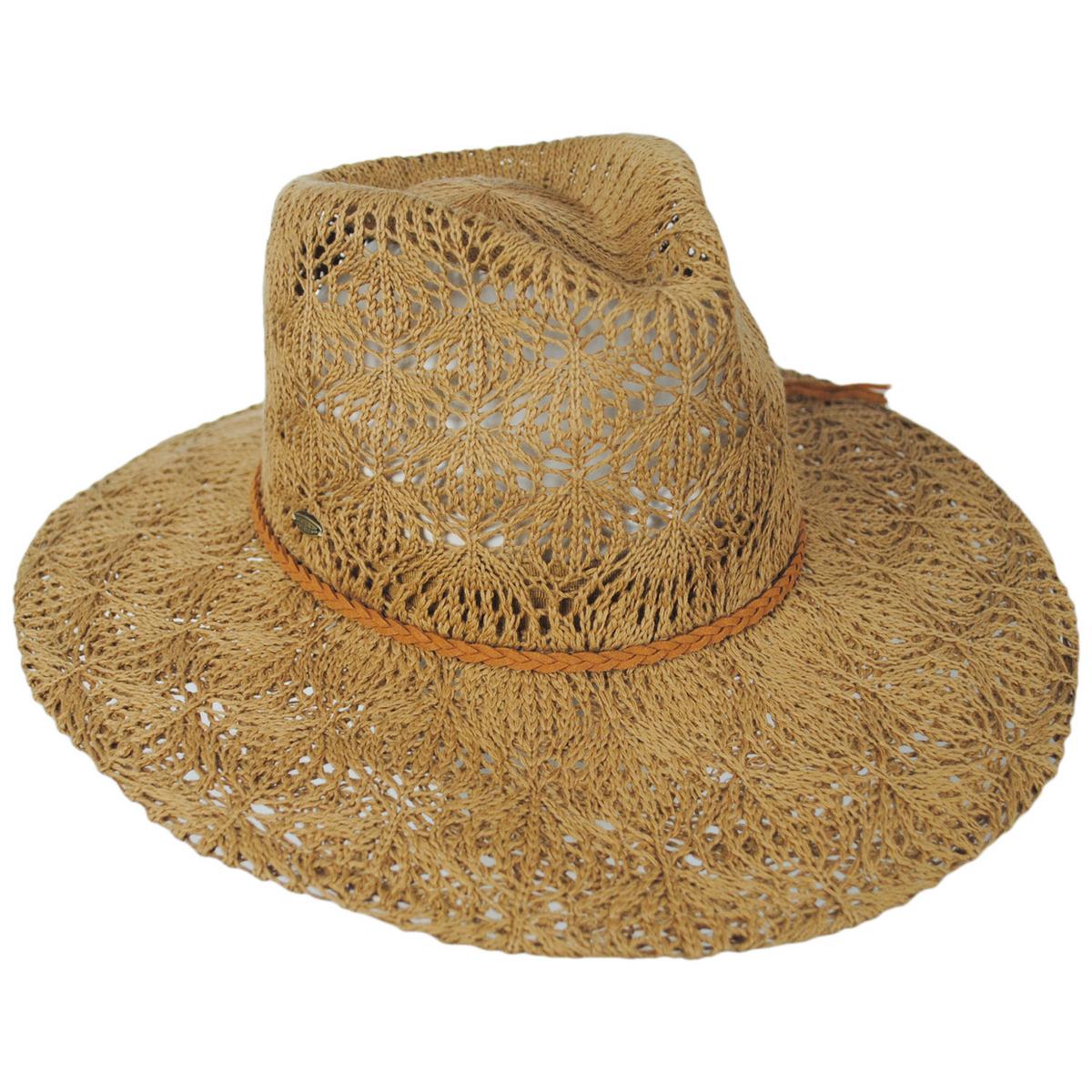 Scala | Aubree Lace Knit Outback Ranch Fedora Hat | 106442 | lead | TEA