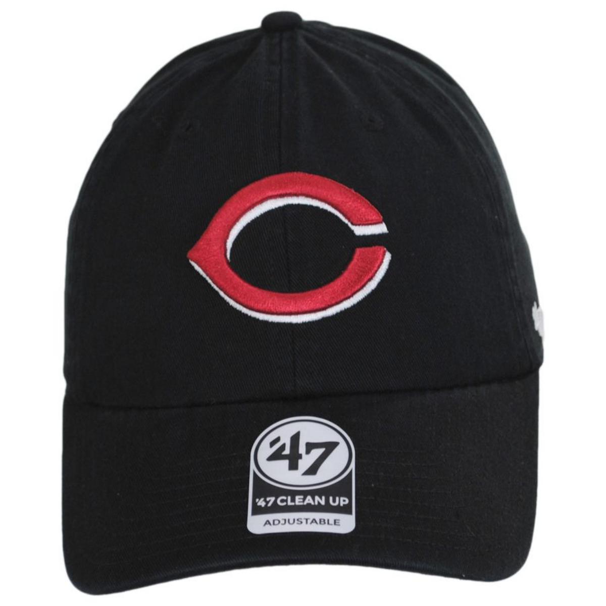 47 Brand | Cincinnati Reds MLB Clean Up Strapback Baseball Cap Dad Hat | 203215 | front | BLACK