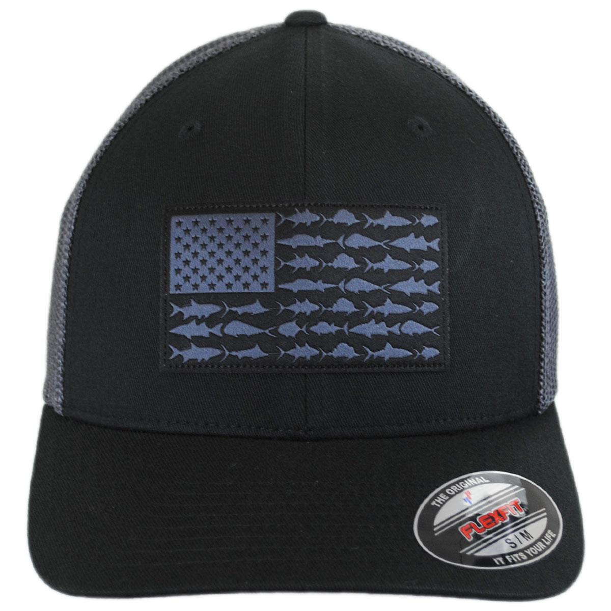 Columbia Sportswear | PFG Fish Flag Mesh Flexfit Fitted Baseball Cap | 400143 | front | BLACK/GRAPHITE
