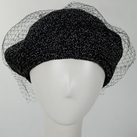 San Diego Hat Company | Bianca Knit Beret with Veil | 151614 | front | BLACK