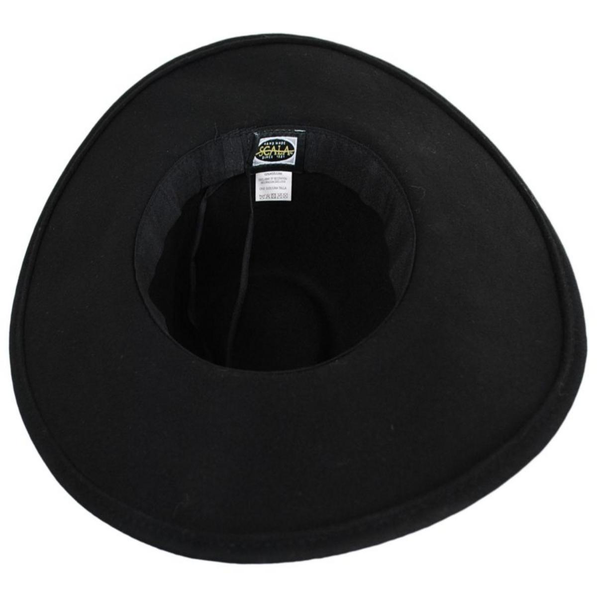 Scala | Calista Wide Brim Wool Felt Fedora Hat | 123420 | under | BLACK