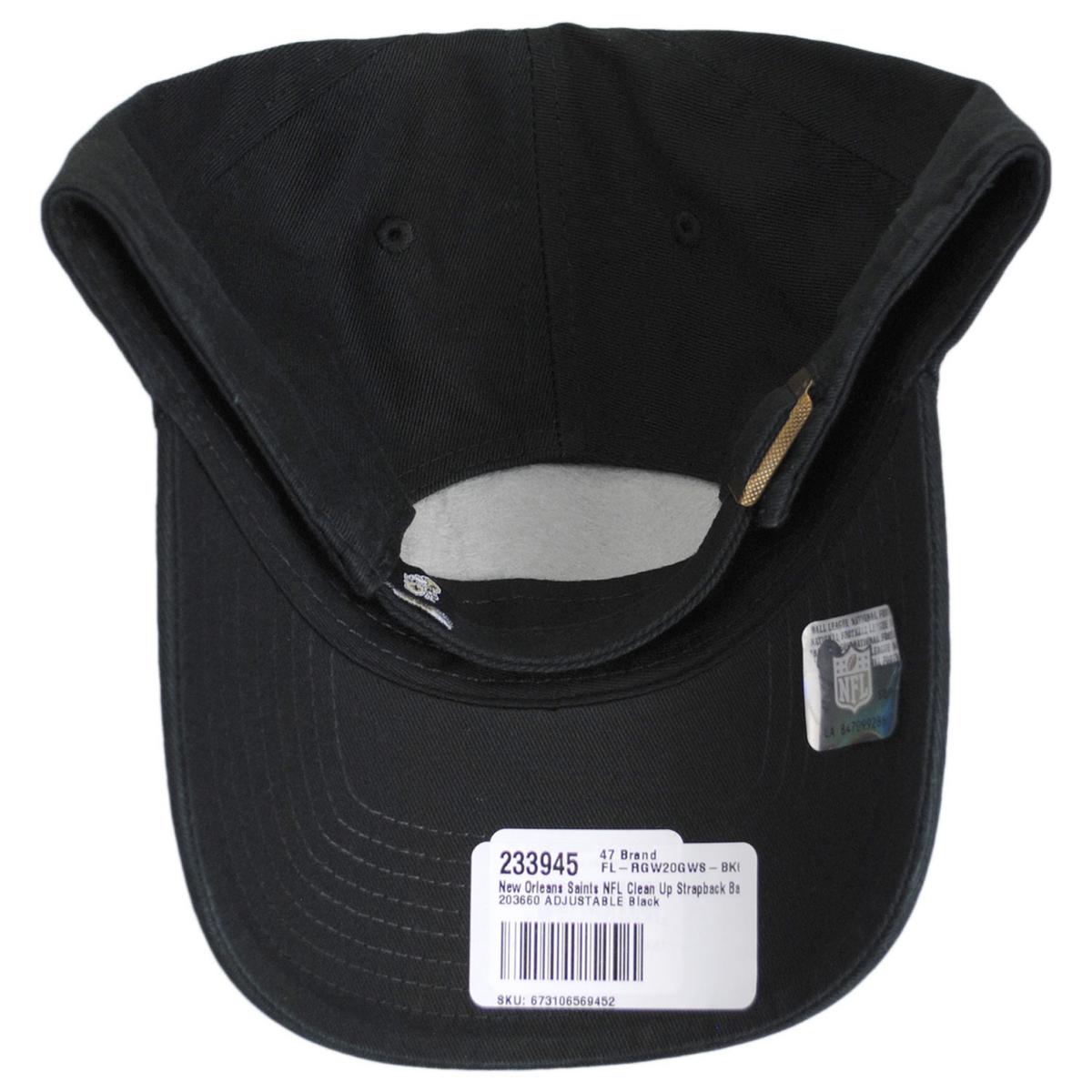 47 Brand | New Orleans Saints NFL Clean Up Strapback Baseball Cap Dad Hat | 203660 | under | BLACK/GOLD