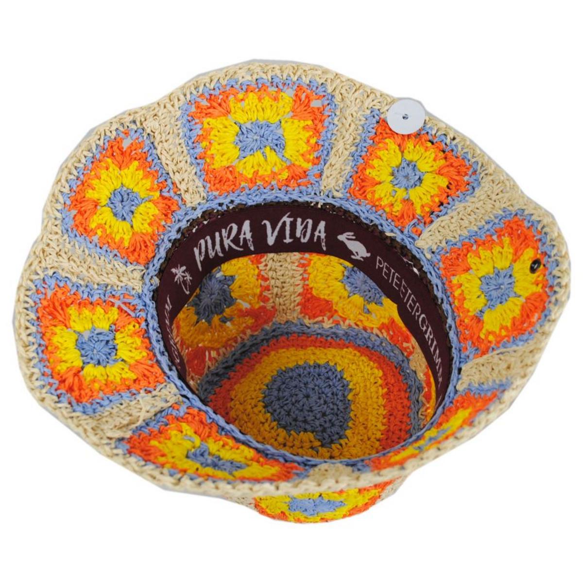 Peter Grimm - Fergie Granny Square Hand Crochet Toyo Straw Bucket Hat - 758514138008 - ORANGE