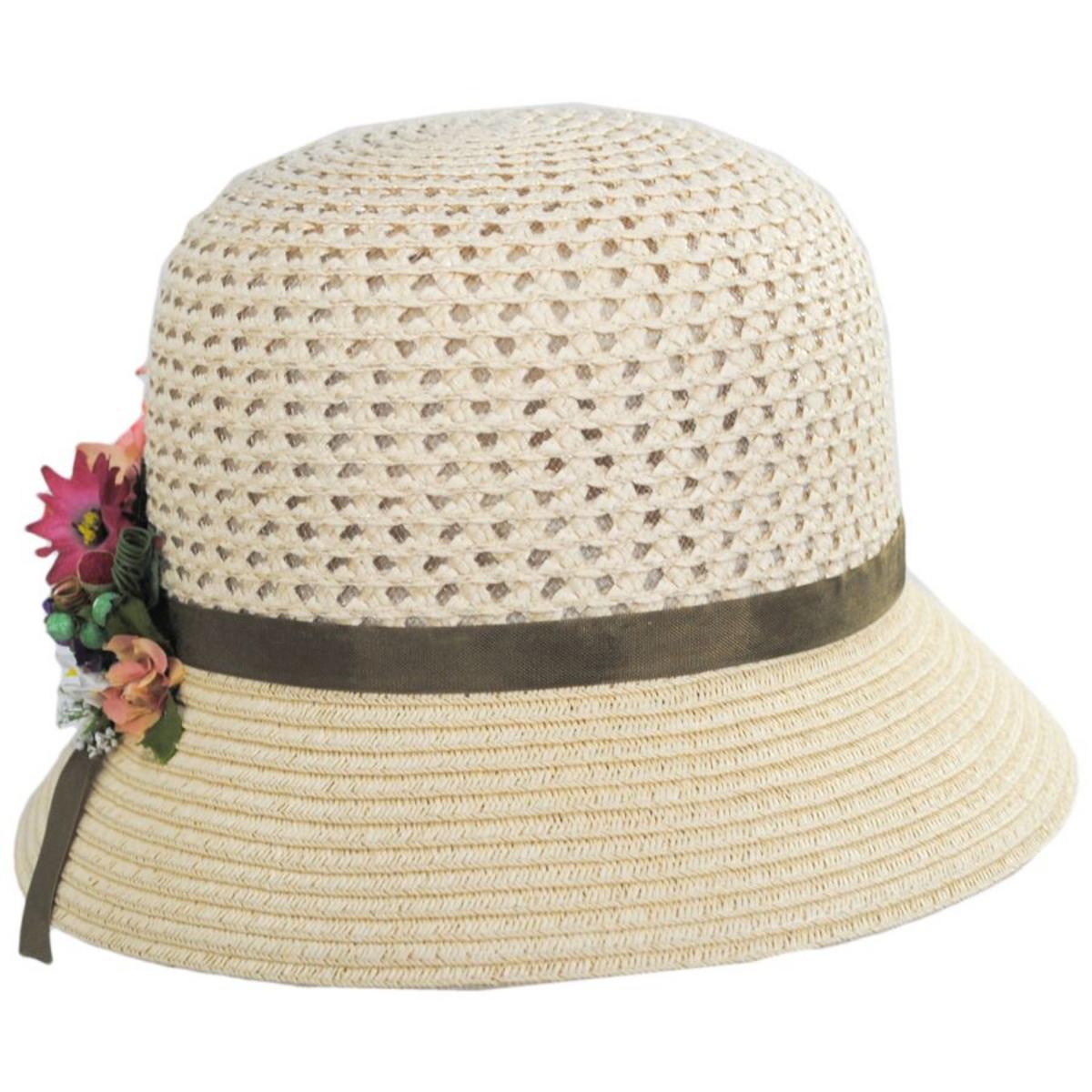 Toucan Collection | Toyo Straw Mum Flower Cloche Hat - Made to Order | 104856 | front | NATURAL