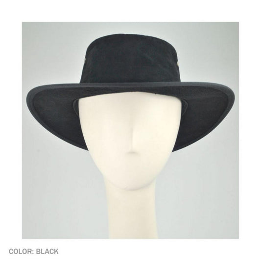 Barmah | Cattle Suede Leather Foldaway Drover Hat | 400902 | front | BLACK