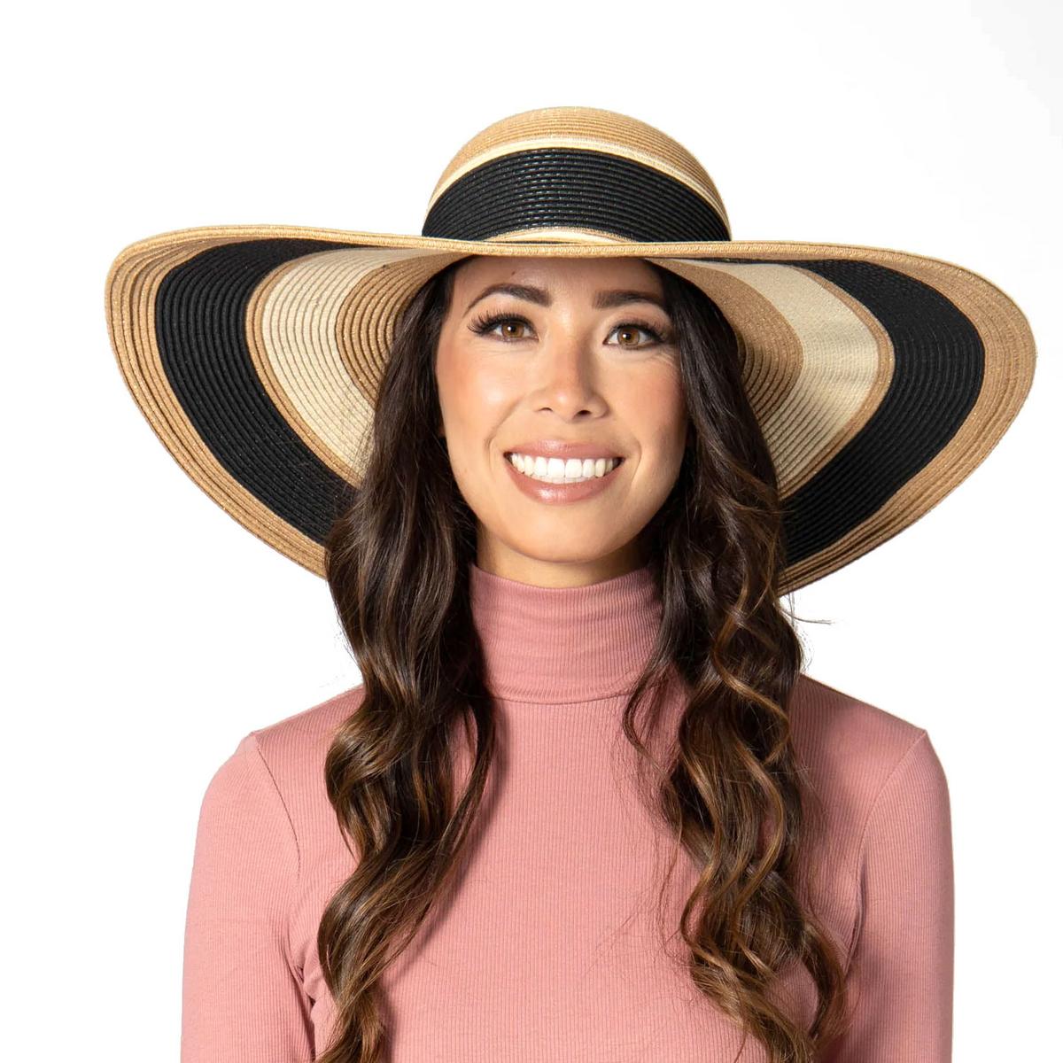 San Diego Hat Company | Las Palmas Striped Toyo Straw Swinger Sun Hat | 103691 | lsftwo | BLACK STRIPE