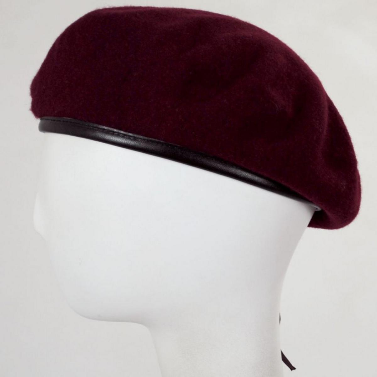 Village Hat Shop | Wool Military Beret with Lambskin Band | 151106 | profile | MAROON