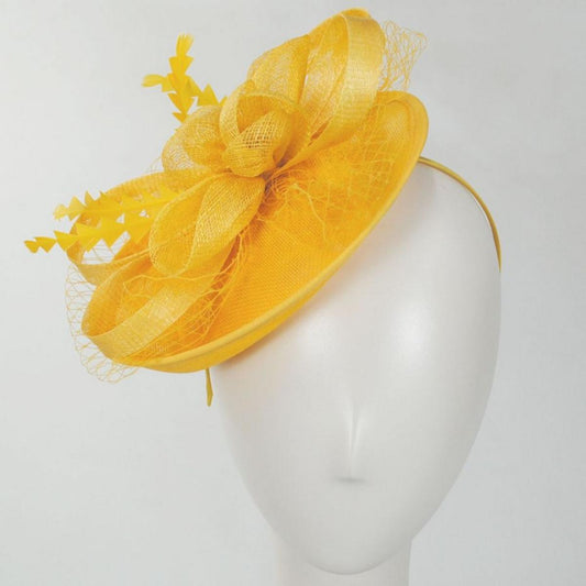 Jeanne Simmons | Irene Sinamay Straw Fascinator Hat | 120760 | front | MUSTARD