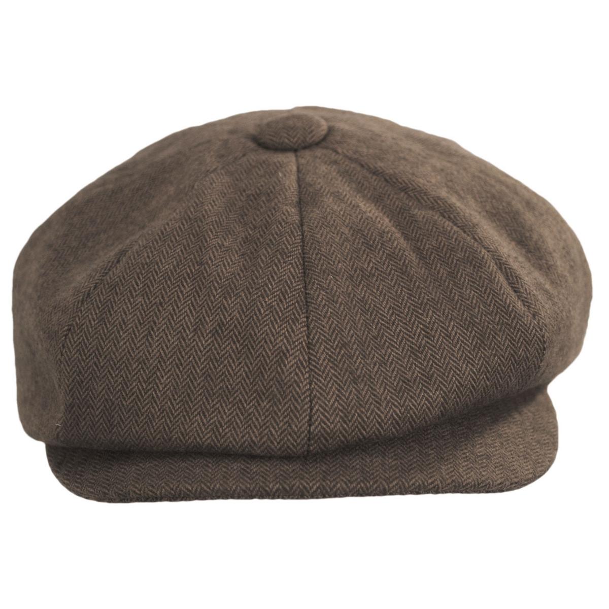 Baskerville Hat Company | Wholesale Cardiff Cotton Herringbone Newsboy Cap B2B Pre-Pack | B2B167678 | front | BROWN/TAN