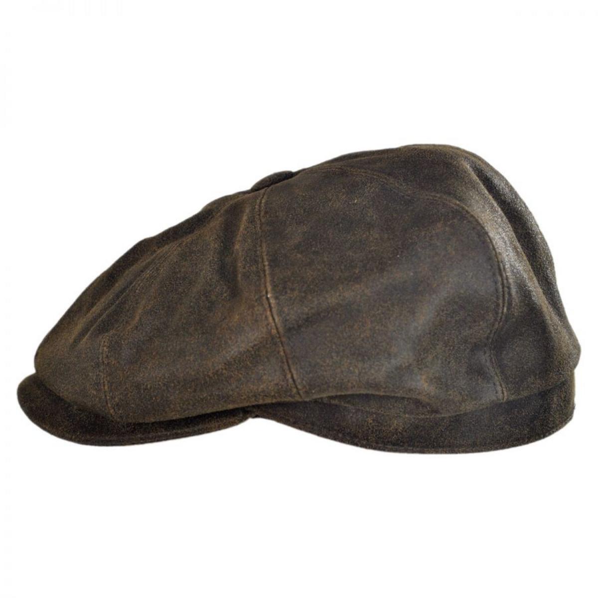City Sport Caps | Distressed Leather Newsboy Cap | 175073 | profile | BROWN