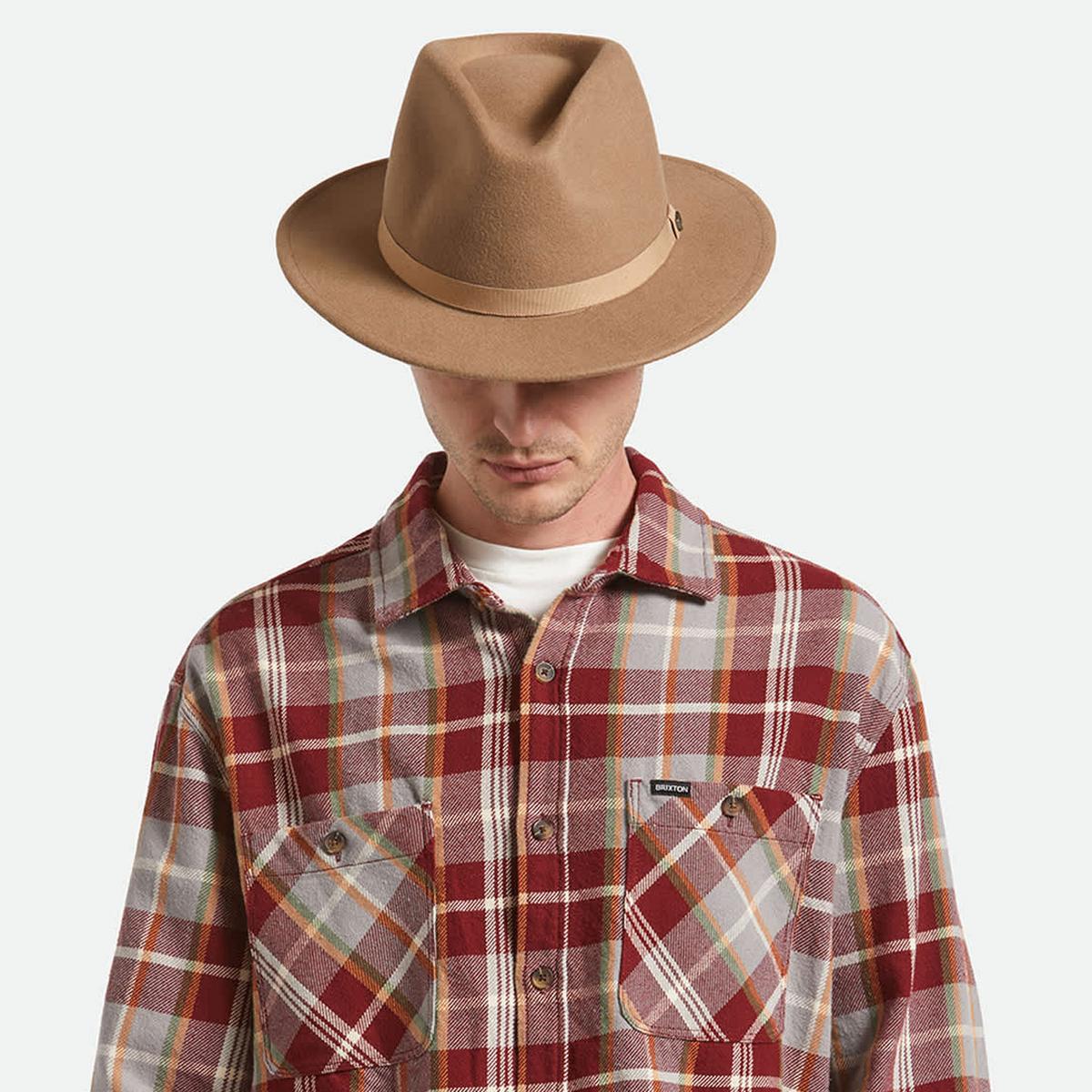 BRIXTON HATS | Messer Packable Wool Felt Fedora Hat - Khaki | 135639FW25 | lsmone | KHAKI/KHAKI