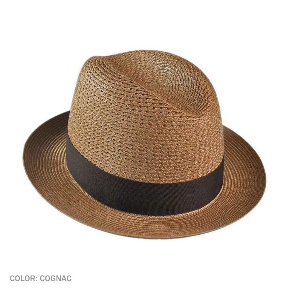 Dobbs | Madison Milan Straw Fedora Hat | 126904 | detailone | COGNAC