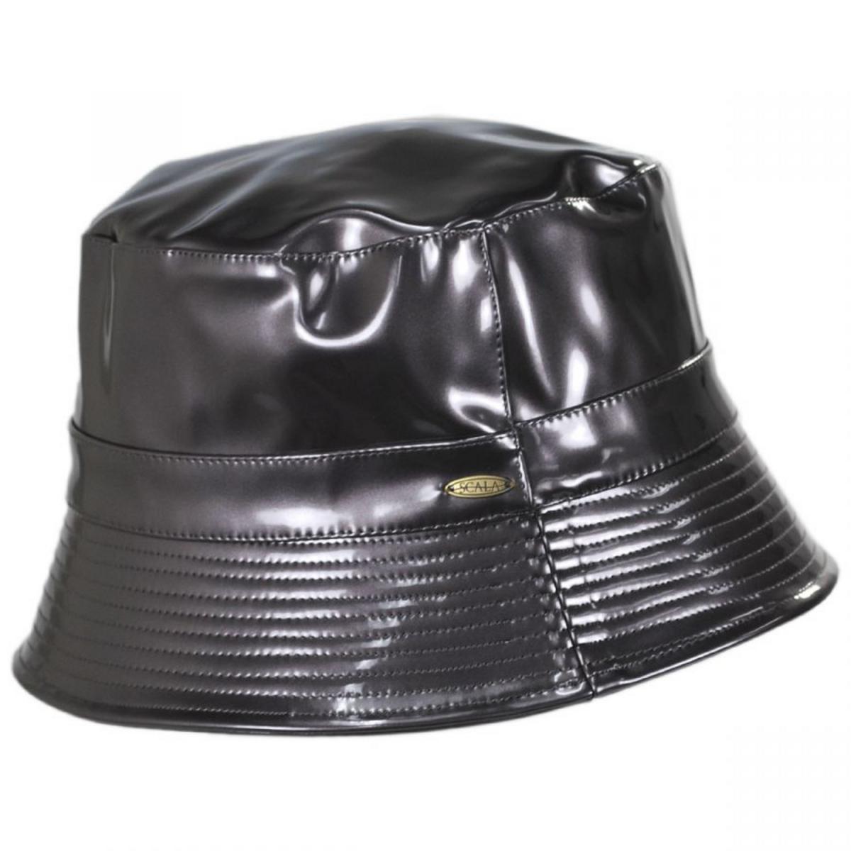 Scala | Pluie Faux Leather Rain Bucket Hat | 106404 | profile | GREY