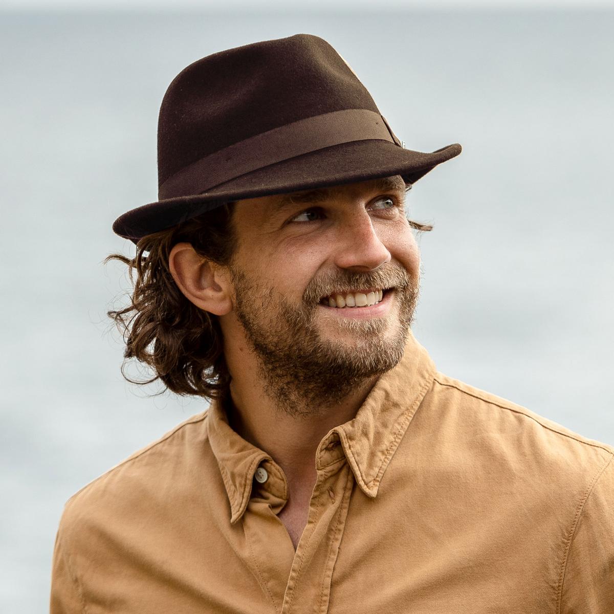 Jaxon Hats | Blues Crushable Wool Felt Trilby Fedora Hat | 132020 | lsmone | BROWN