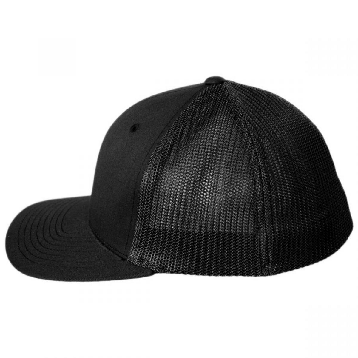Flexfit | Tonal Cotton Blend Trucker Fitted Baseball Cap | 221504 | profile | BLACK