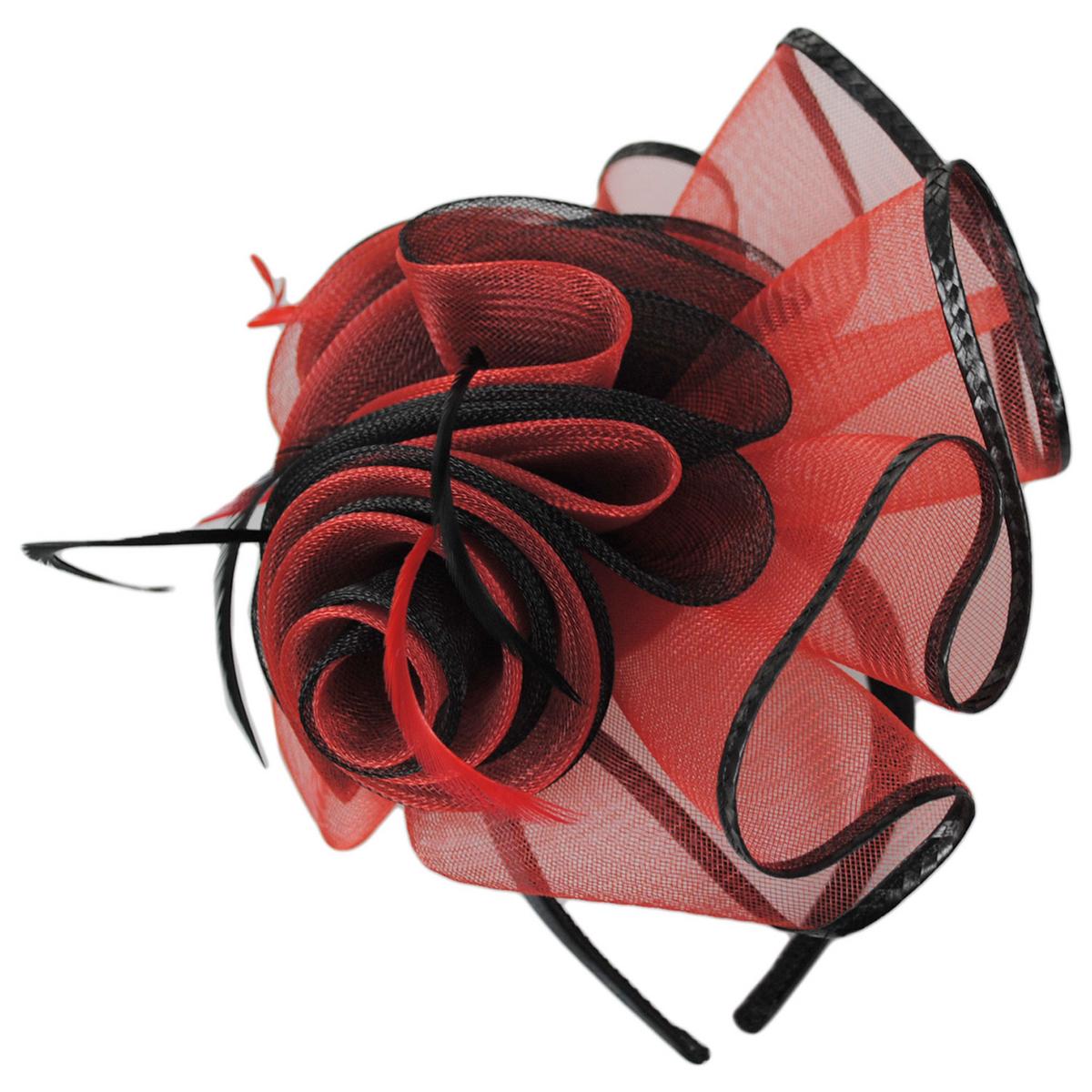 Kathy Jeanne | Rizo Horsehair Mesh Fascinator Hat | 122432 | lead | BLACK/RED