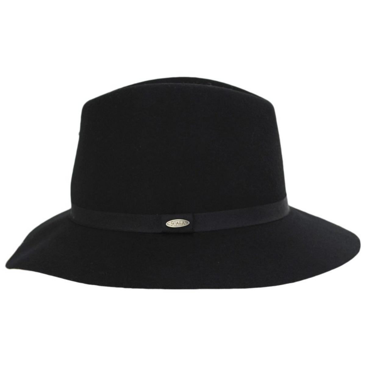 Scala | Xenia Wool Felt Earflap Safari Fedora Hat | 123439 | profile | BLACK