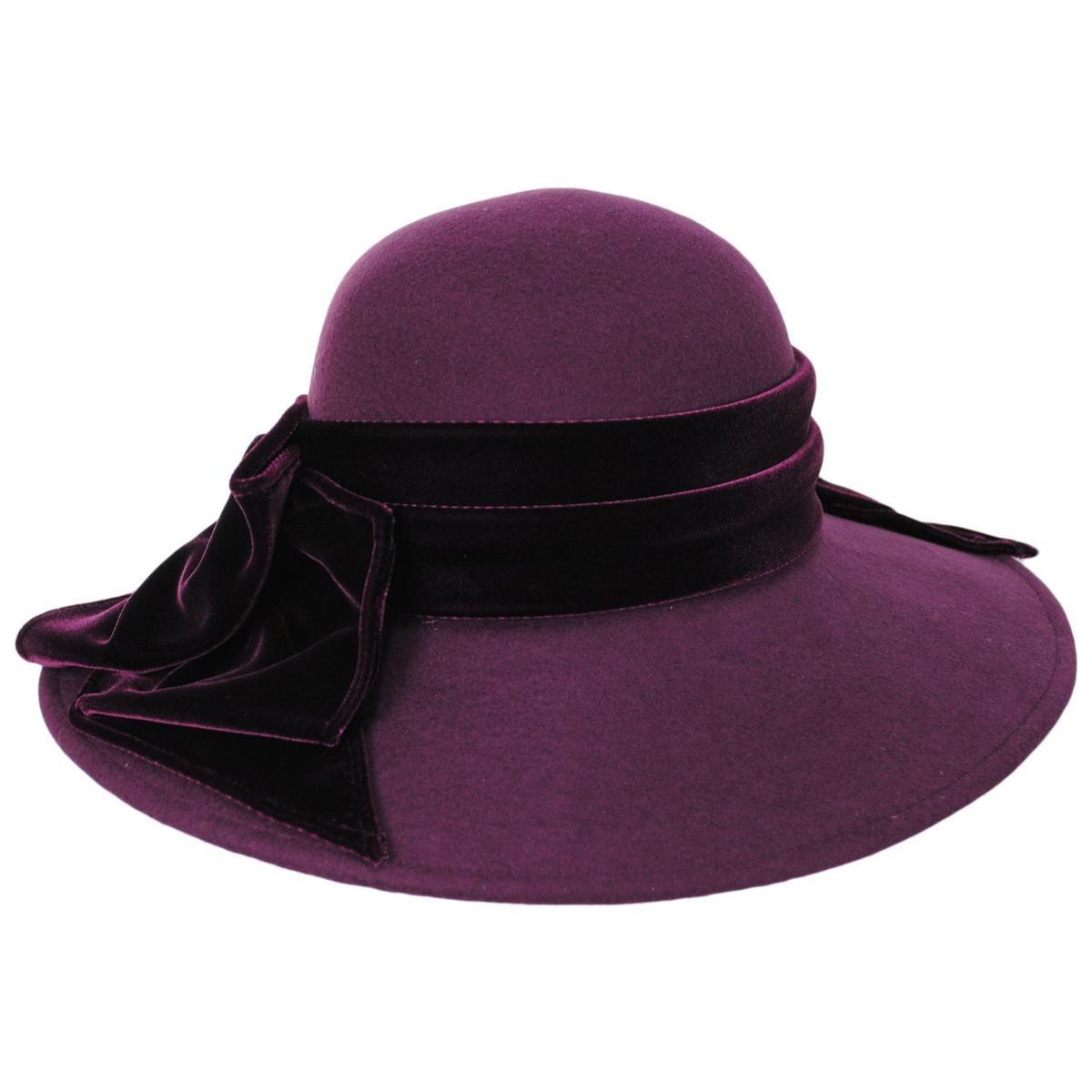 Toucan Collection | Velvet Waterfall Wool Felt Lampshade Dress Hat - Made to Order | 125844 | front | PLUM