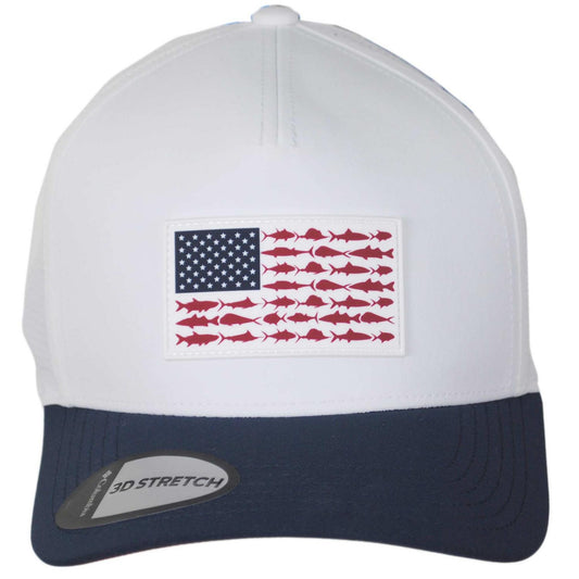 Columbia Sportswear | PFG Elite 3D Stretch Snapback Baseball Cap | 400084 | front | WHITE, COLLEGIATE NAVY