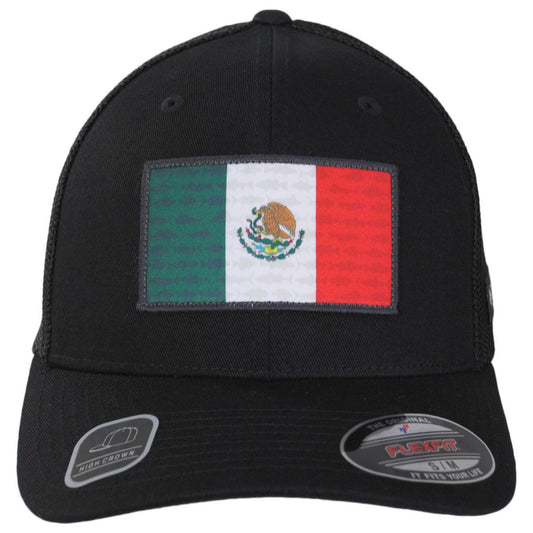 Columbia Sportswear | PFG Mexico Flag Mesh Flexfit Fitted Baseball Cap | 400163 | front | BLACK