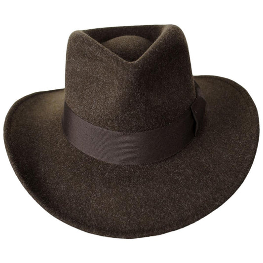 Indiana Jones | Officially Licensed Timary Crushable ProvatoKnit Safari Fedora Hat | 130466 | front | BROWN