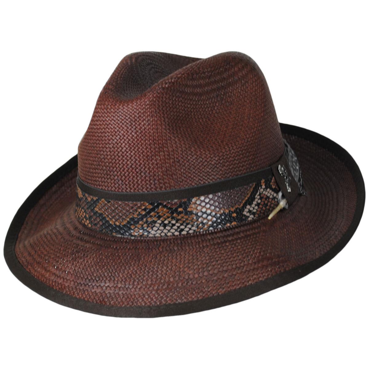 Carlos Santana | Blessing Distressed Panama Straw Fedora Hat | 129804 | lead | DISTRESSED BROWN