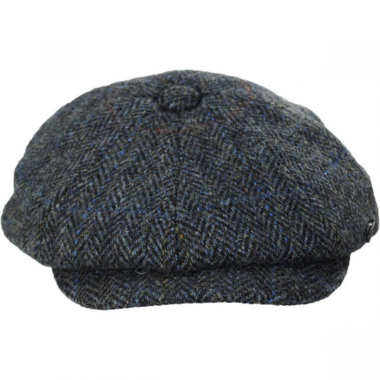 Failsworth | Harris Tweed Overcheck Herringbone Wool Newsboy Cap | 177915 | front | CHARCOAL