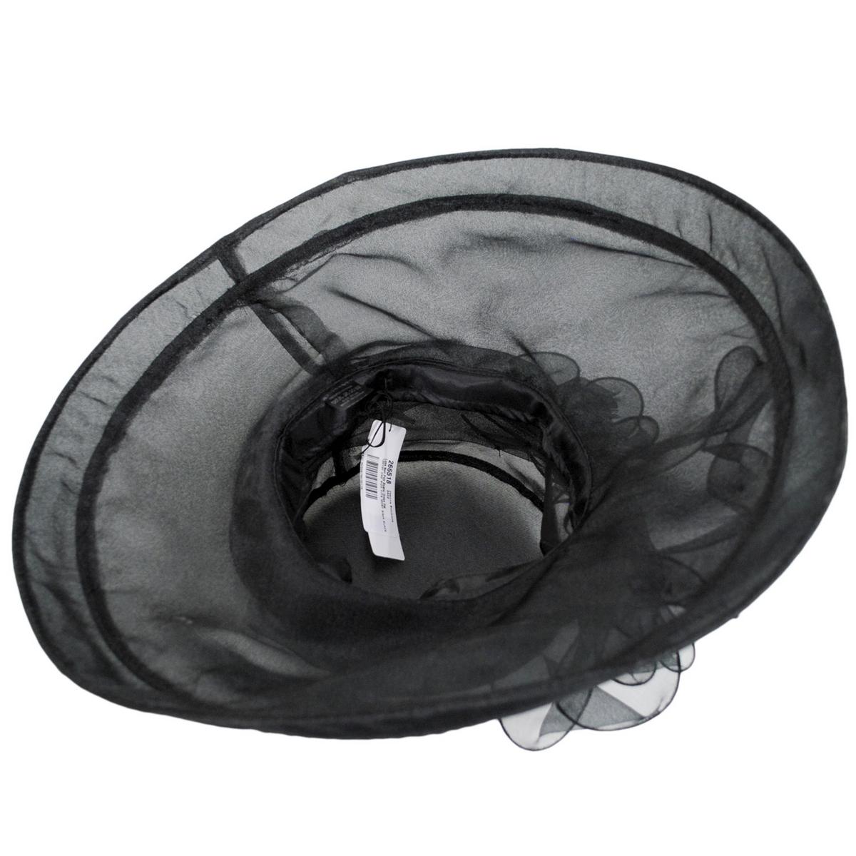 Jeanne Simmons | Luxe Noir Organza Boater Dress Hat | 120731 | under | BLACK