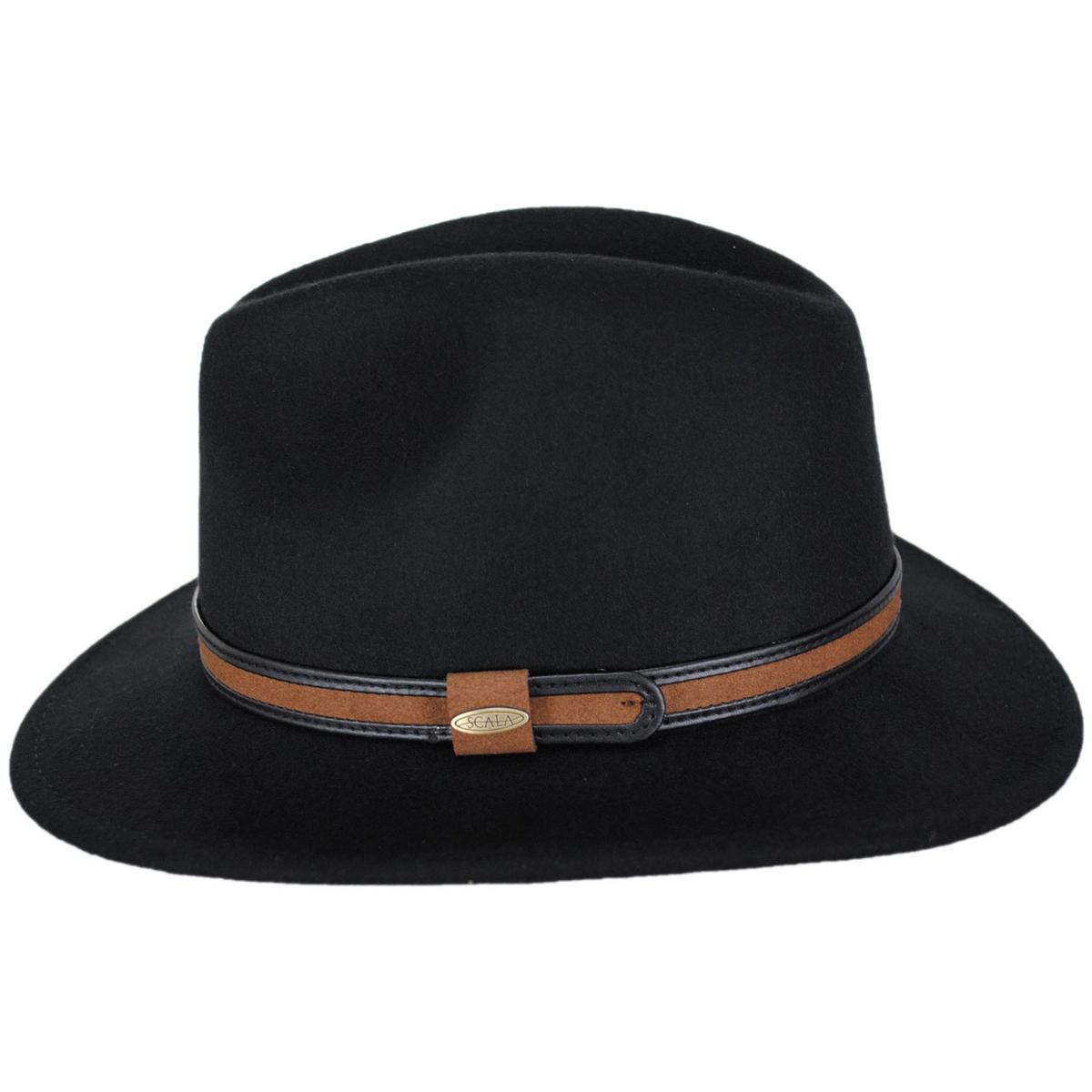 Scala | Shaun Crushable Wool Felt Safari Fedora Hat | 130442 | profile | BLACK