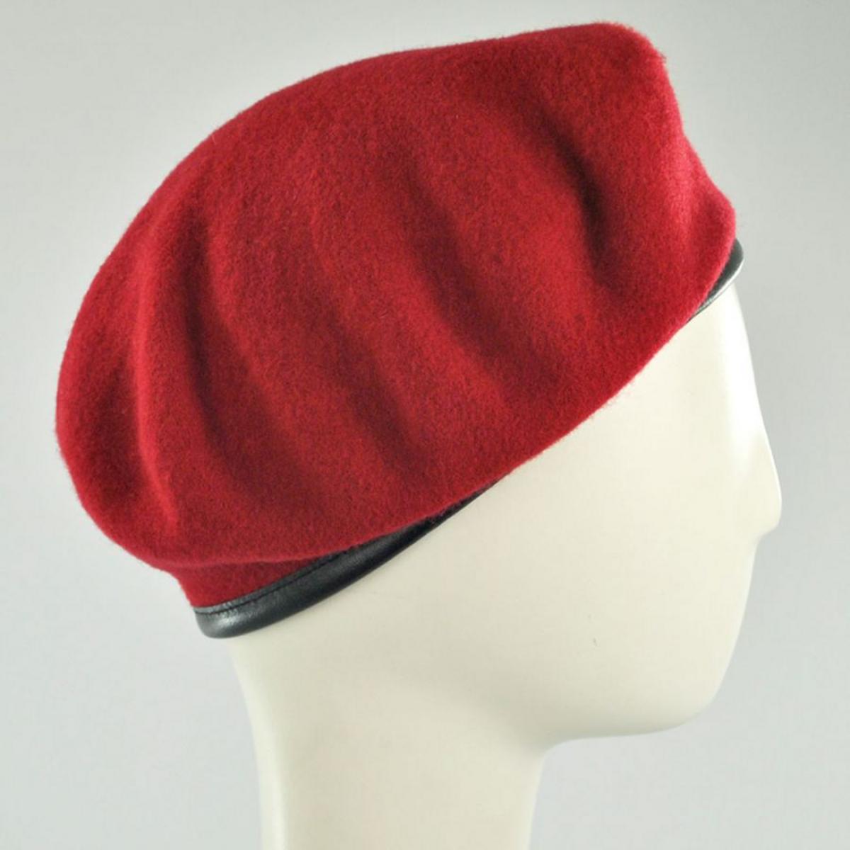 Village Hat Shop | Wool Military Beret with Lambskin Band | 151106 | profile | RED