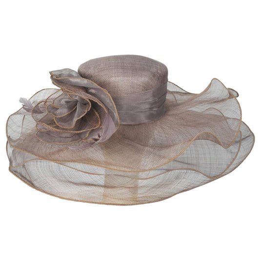 Jeanne Simmons | Organza Flower Triple Layer Sinamay Straw Boater Dress Hat | 120773 | front | LAVENDER