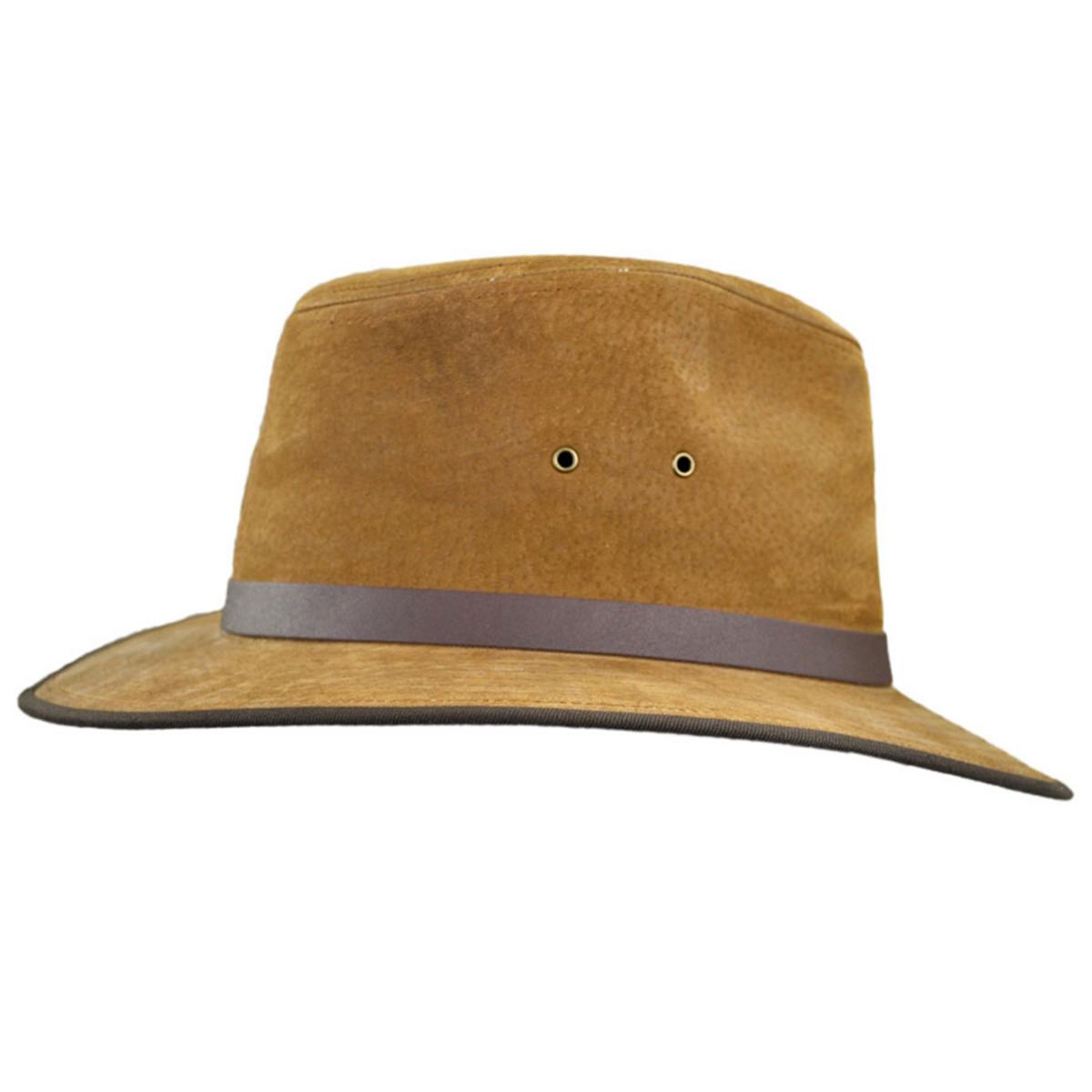 Jaxon Hats | Nubuck Leather Safari Fedora Hat | 147200 | detailone | CHESTNUT