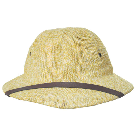 Village Hat Shop | Wholesale Toyo Straw Pith Helmet B2B Pre-Pack | B2B128800 | front | TAN/WHITE