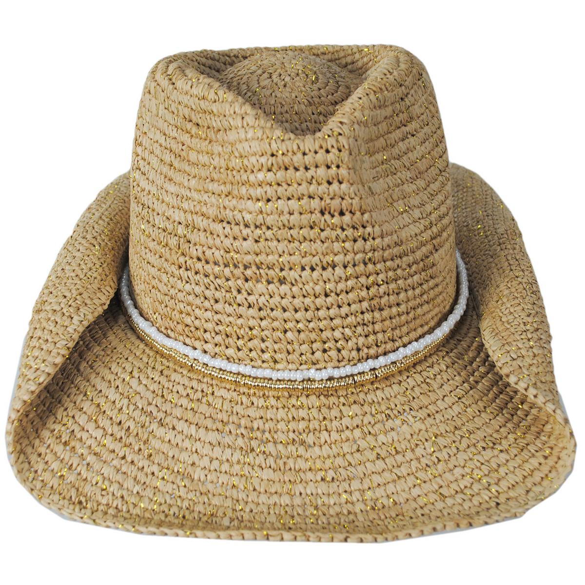 NIKKI BEACH | Giselle Raffia Straw Western Hat | 102657 | front | NATURAL/GOLD