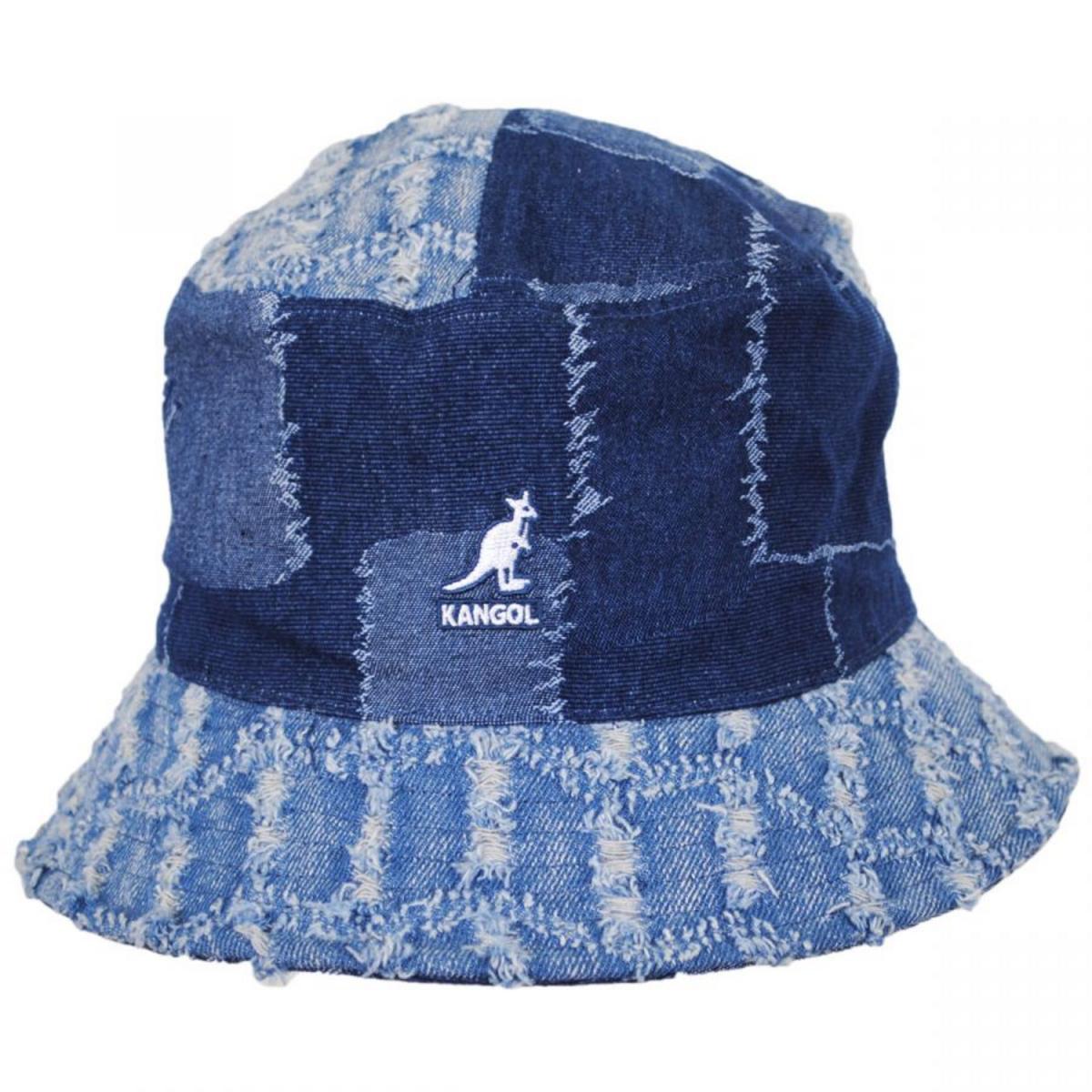Kangol | Patchwork Mashup Denim Cotton Bucket Hat | 185777 | front | MEDIUM BLUE