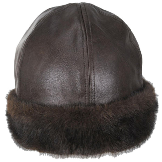 San Diego Hat Company | Aviatrix Faux Leather Beanie Hat | 108656 | front | CHOCOLATE