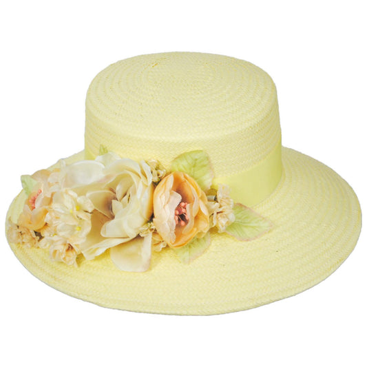 Kathy Jeanne | Floral Crown Toyo Straw Lampshade Hat | 122463 | front | LIGHT YELLOW