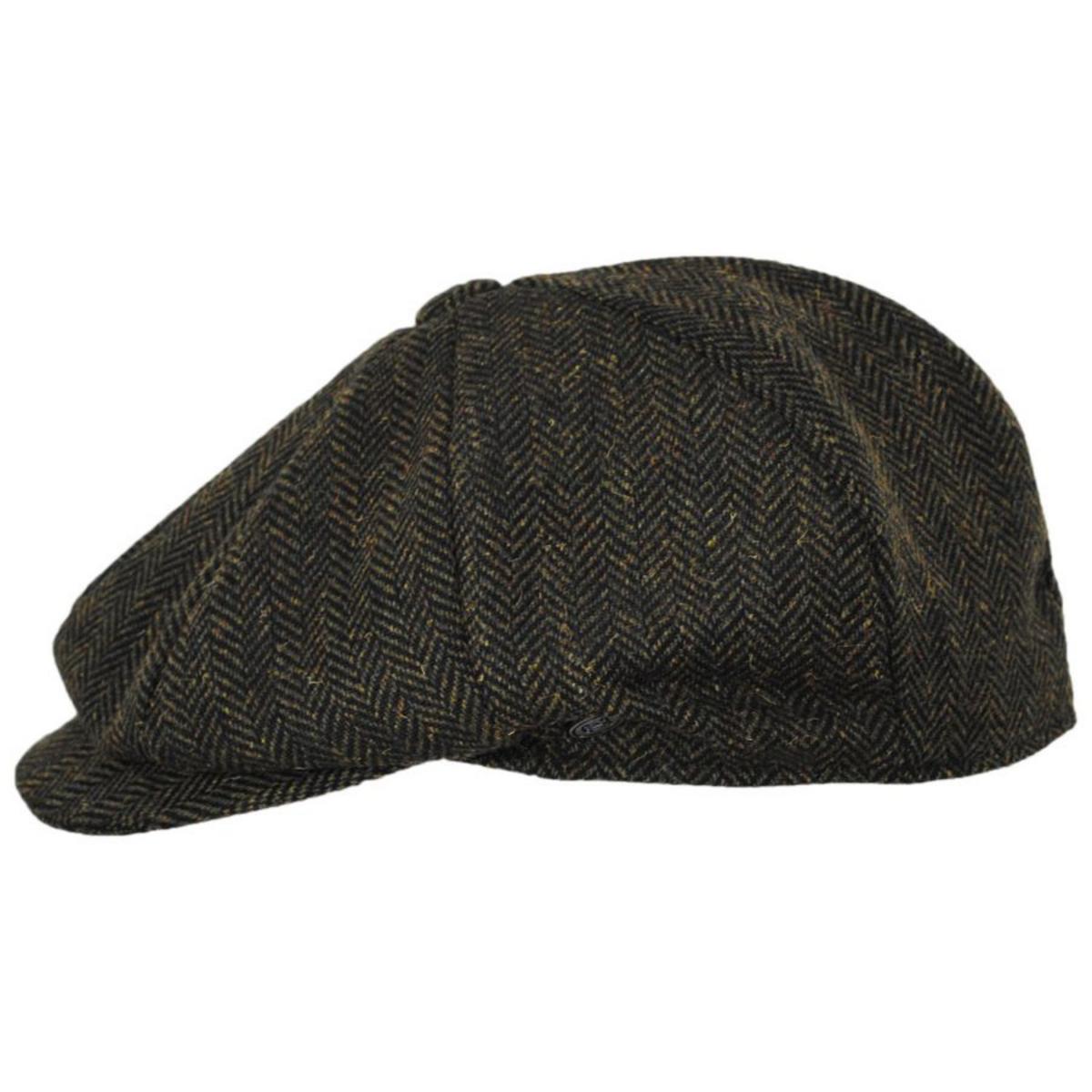 Jaxon Hats | Bird Rock Herringbone Wool Blend Newsboy Cap | 167572 | profile | OLIVE GREEN