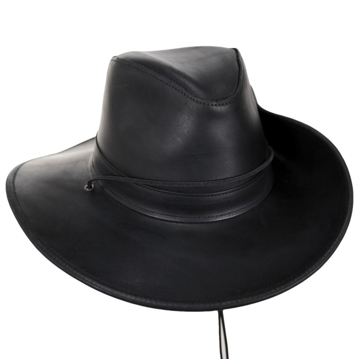 Henschel | Oiled Leather Aussie Fedora Hat | 140370 | detailone | BLACK