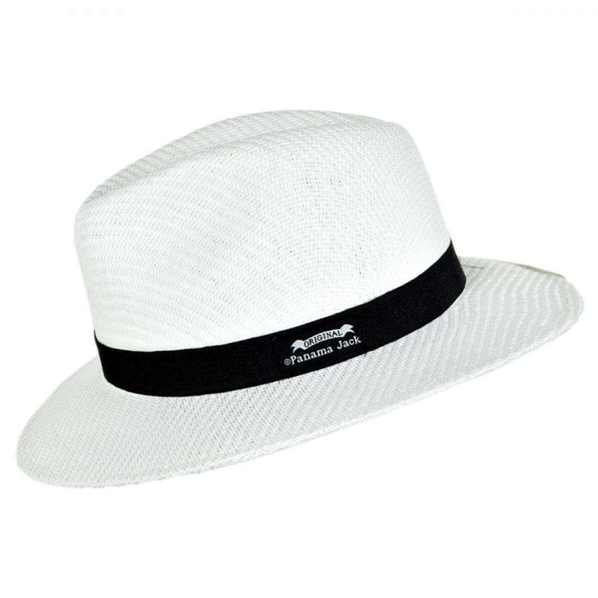 Panama Jack | Ribbon Toyo Straw Safari Fedora Hat | 126399 | profile | WHITE